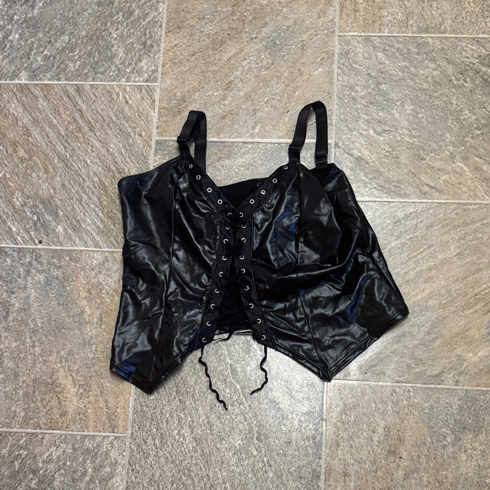 Dominique Black Lace-Up Crop Top